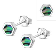 Abalone Shell Hexagon Silver Stud Earrings, e373st